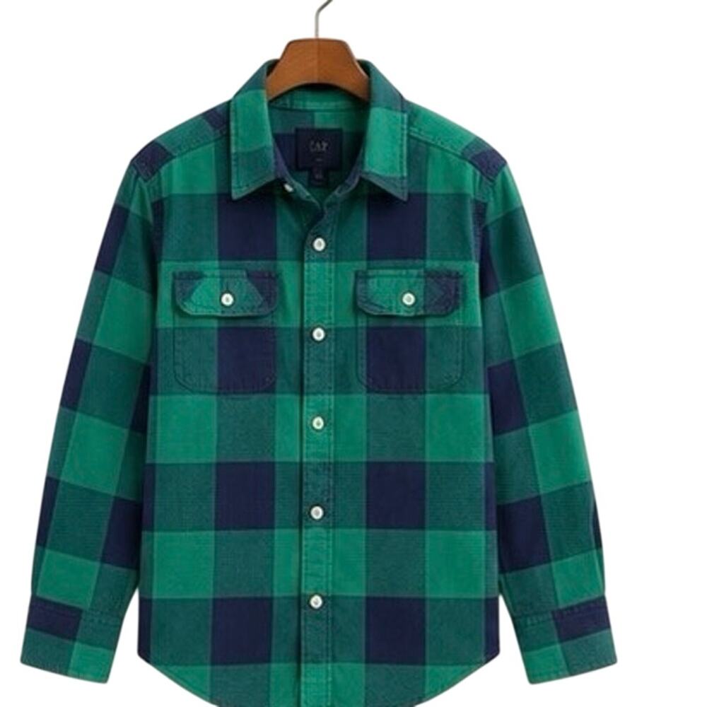Gap Kids Lined plaid Long Sleeve Button-Down Shirt 6/7